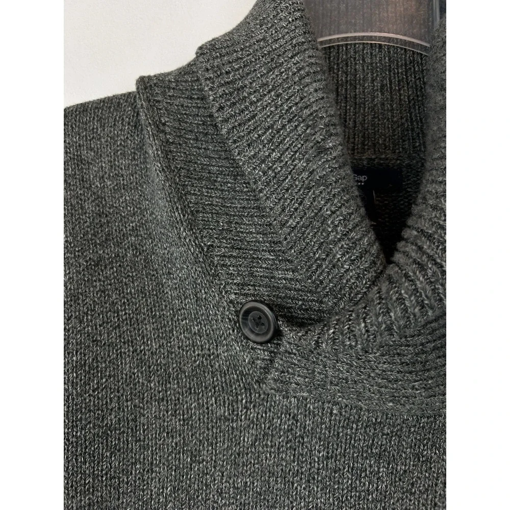 Gap Sweater Mens L Gray Shawl Collar Gray Cotton Knit Pullover Casual Classic